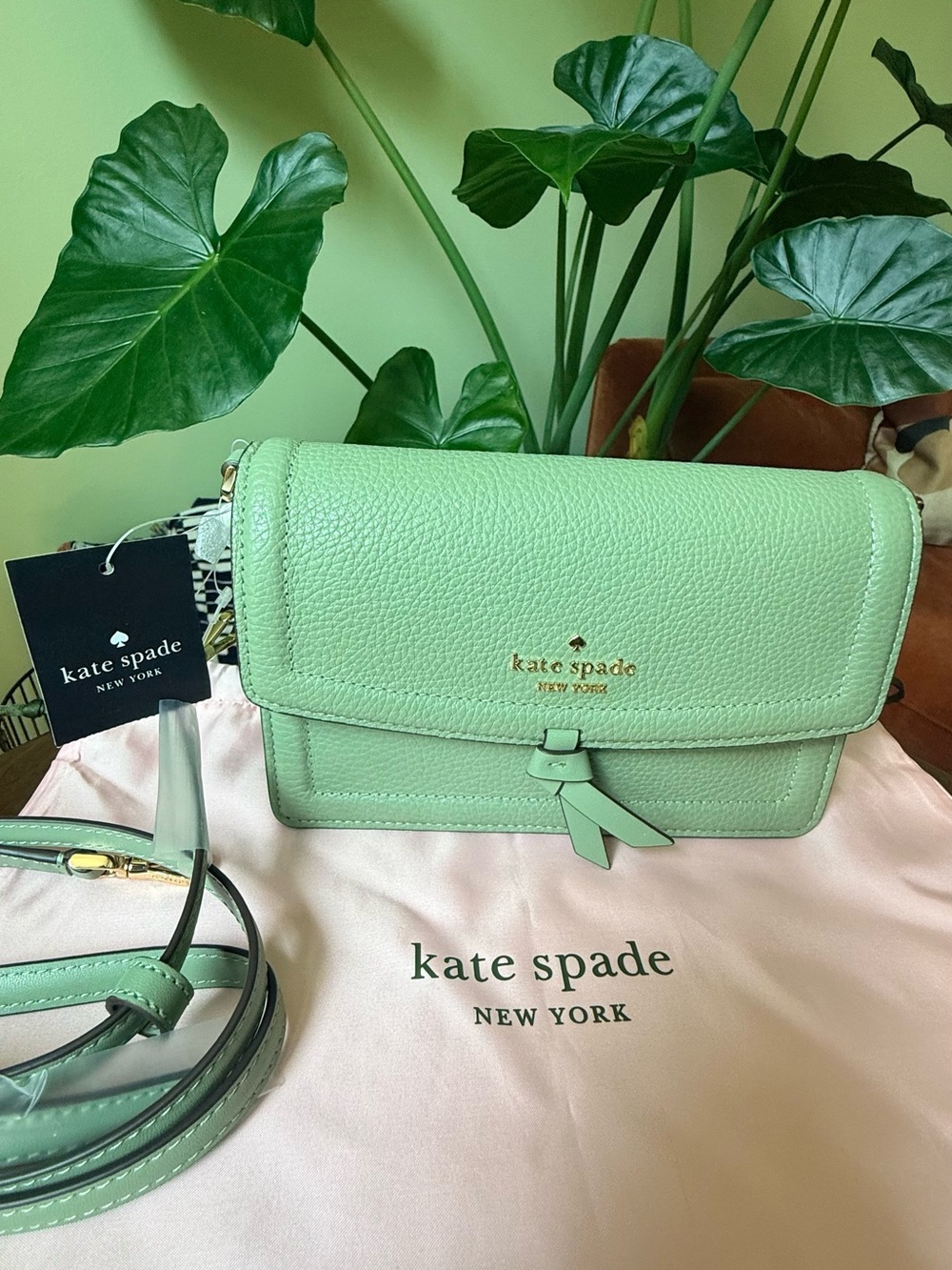 kate spade Mint Green Pebbled Leather Flap Crossbody